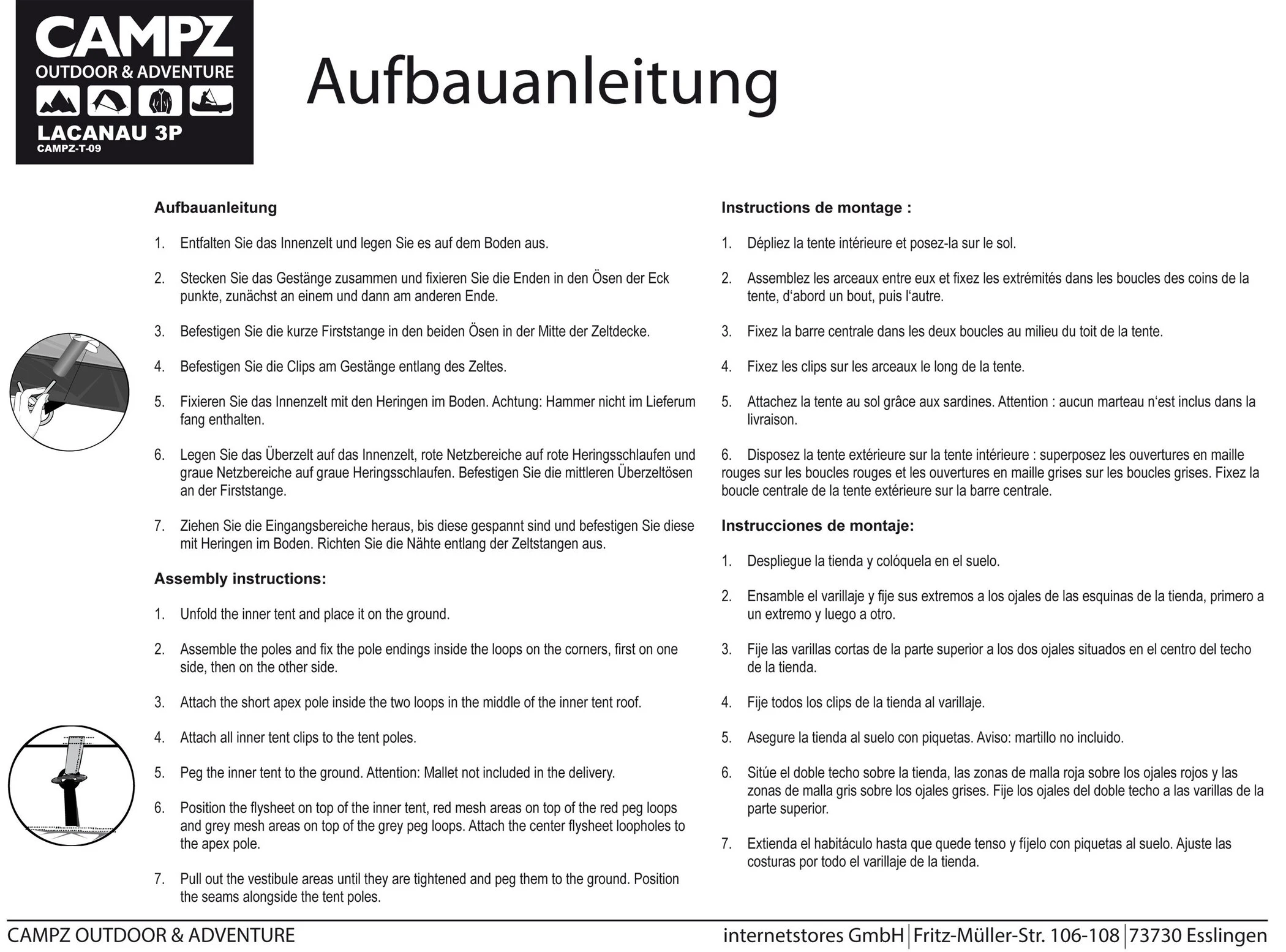 CAMPZ Lacanau 3P Tent, Grijs/groen 9 CAMPZ Lacanau 3P Tent, Grijs/groen - Afbeelding 7