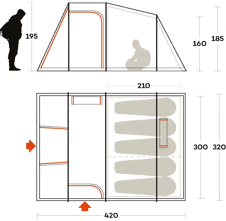 Ferrino Meteora 5 Tent, Rood 4 Ferrino Meteora 5 Tent, Rood - Afbeelding 2