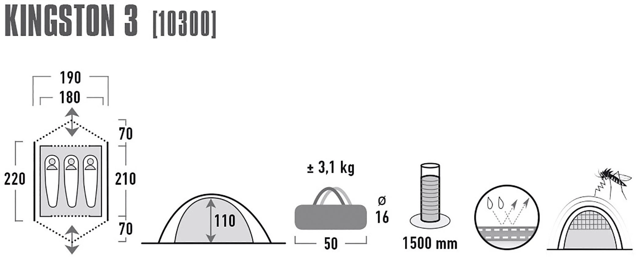 High Peak Kingston 3 Tent, Blauw 5 High Peak Kingston 3 Tent, Blauw - Afbeelding 3