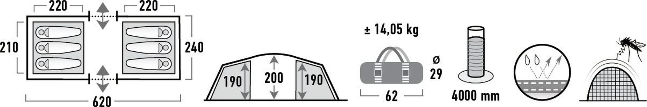High Peak Tauris 6 Tent, Zwart 7 High Peak Tauris 6 Tent, Zwart - Afbeelding 5
