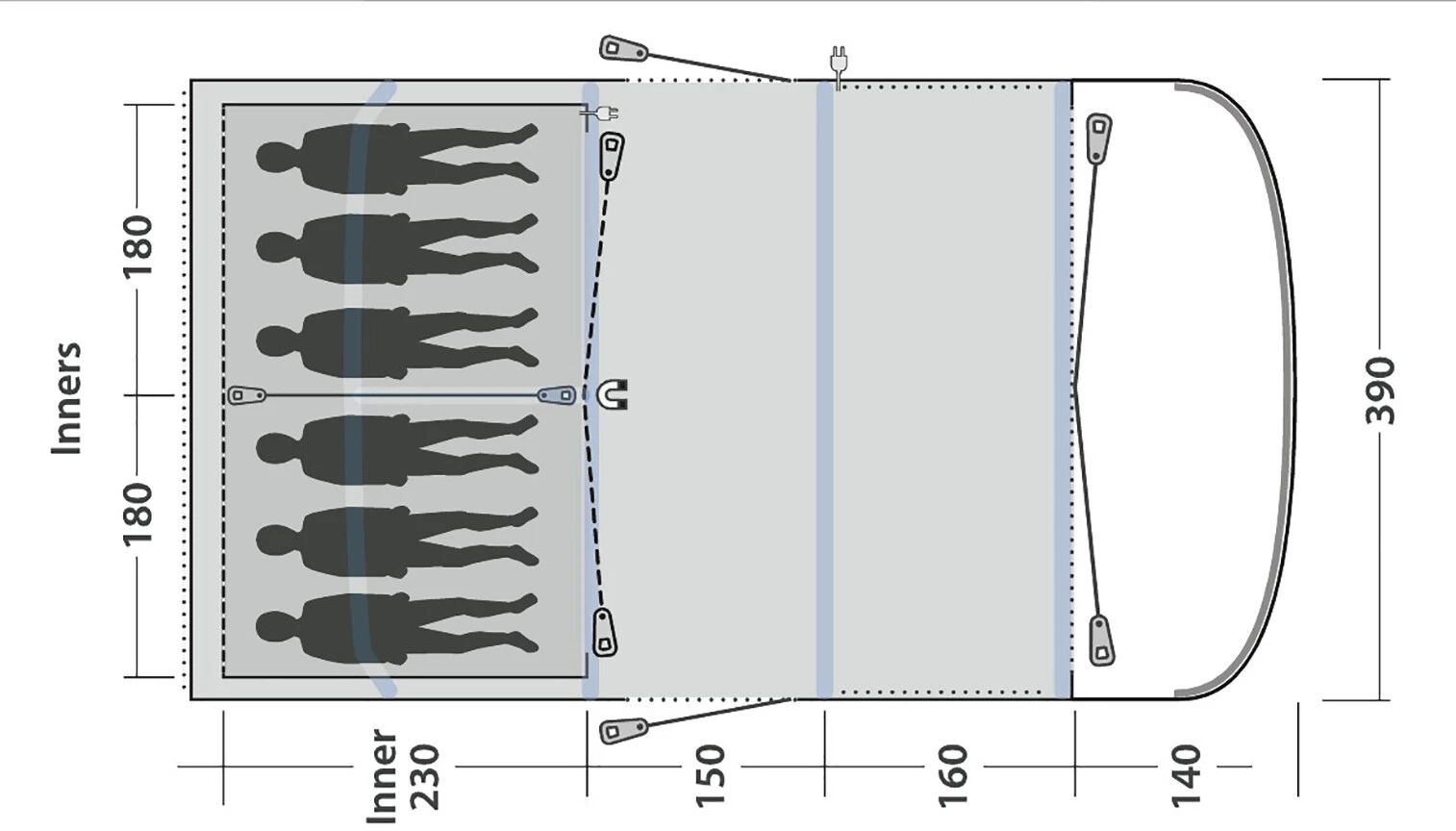 Outwell Hayward Lake 6ATC Tent, Blauw 14 Outwell Hayward Lake 6ATC Tent, Blauw - Afbeelding 12